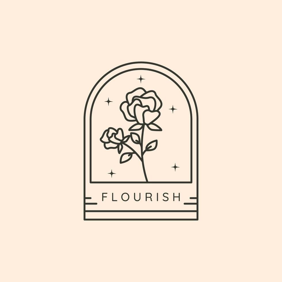 peony flourish line art logo symbol illustration design vector