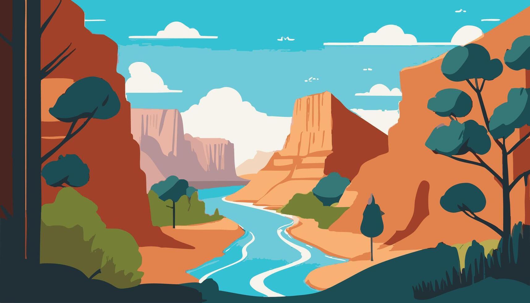 Canyon view with river below vector