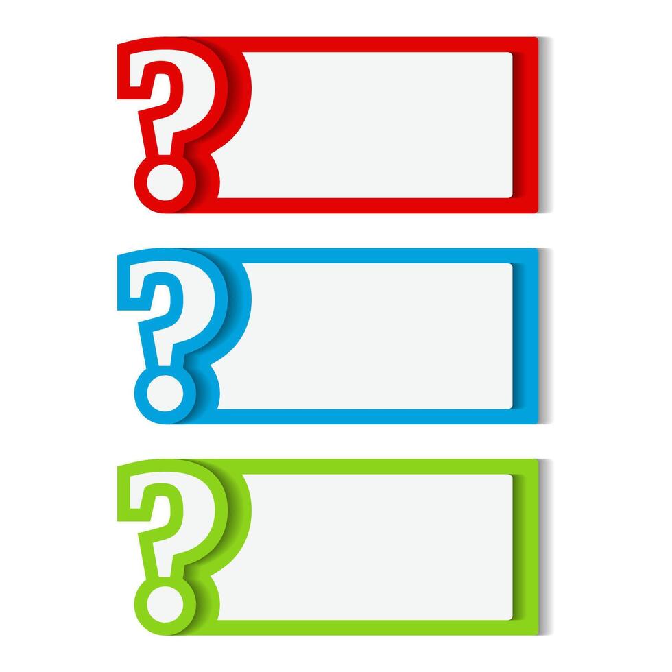 Red, blue and green banners with question mark vector