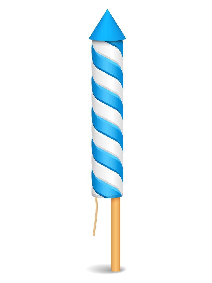 Blue firework rocket on white background vector