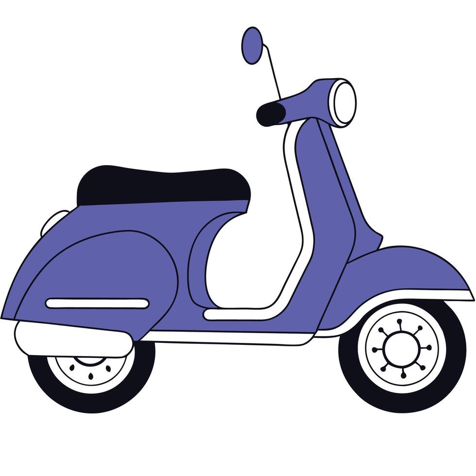 a blue scooter is shown in a cartoon style vector