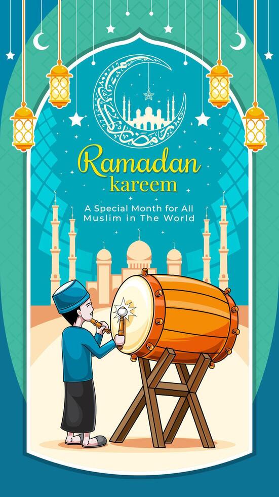 Islamic background with calligraphy and drummer illustration vector