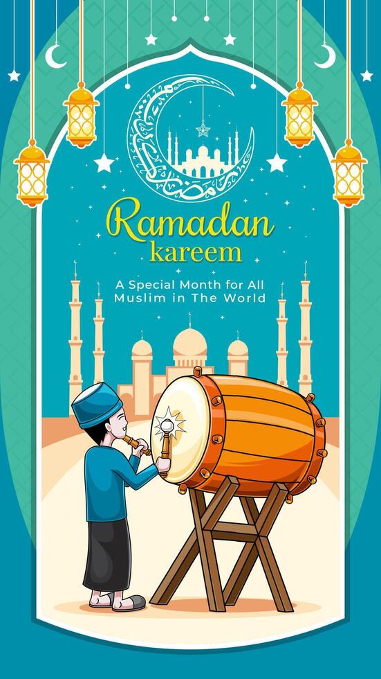 Ramadan kareem flyer template with drummer illustration vector