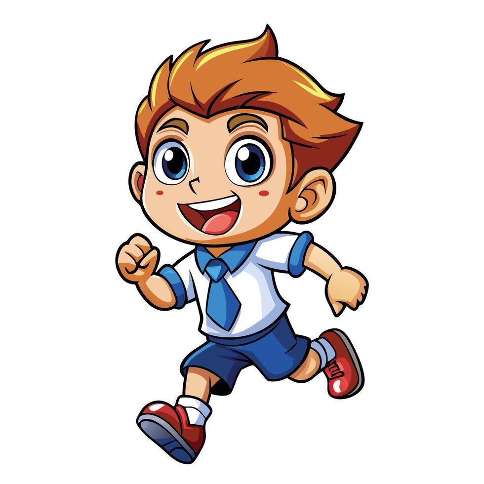 cartoon boy running in school uniform white background vector