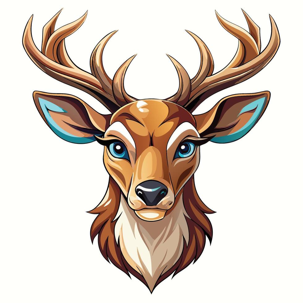 a deer head with big horns and blue eyes vector