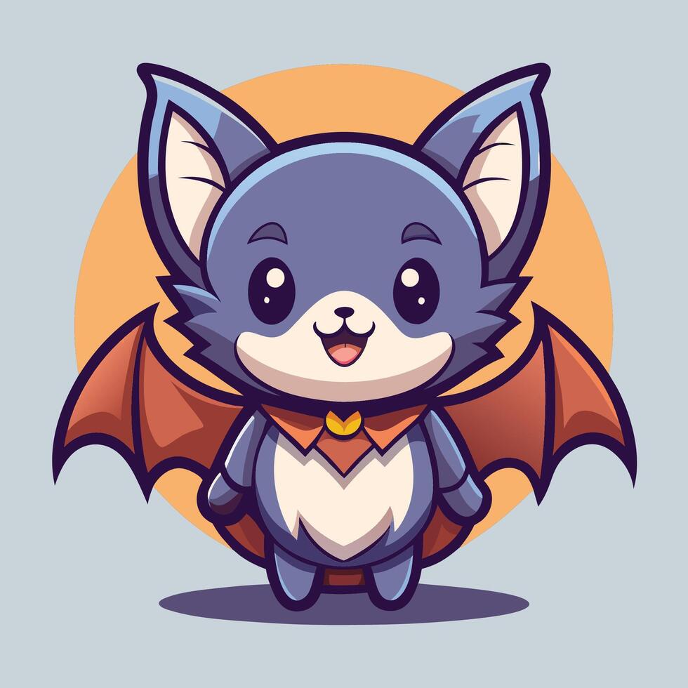 a cartoon bat character with a blue cape and red wings vector