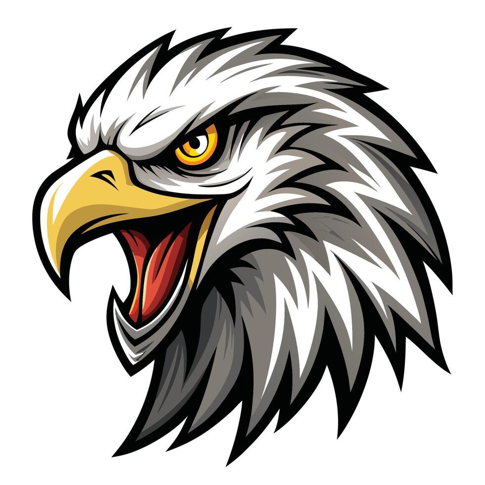 an eagle head with open mouth and yellow eyes vector