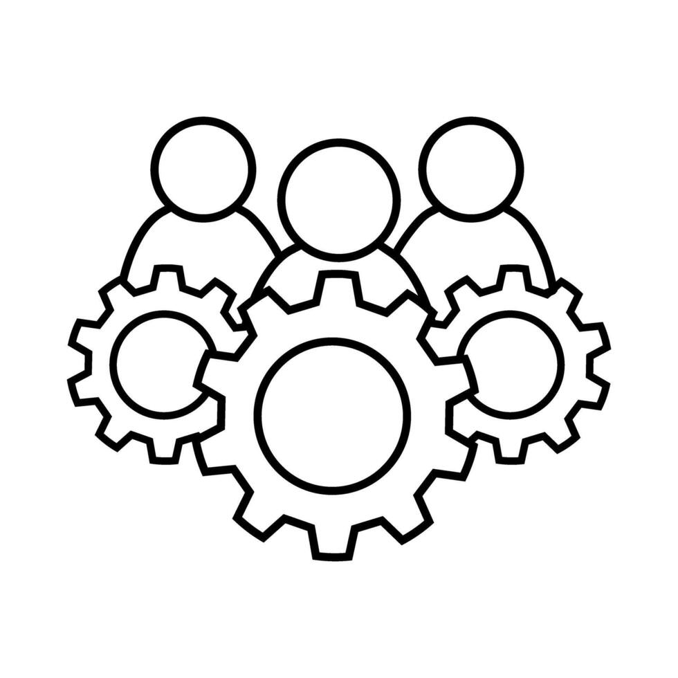Teamwork concept, gears icon over white background, line style, illustration vector