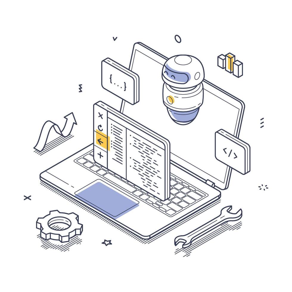 codificación y automatización con un ordenador portátil y alimentado por ai código Generacion vector