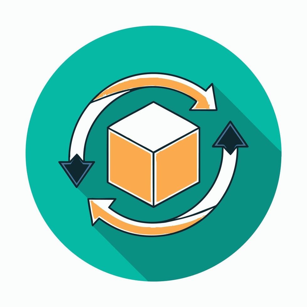 Cube with circular arrows vector