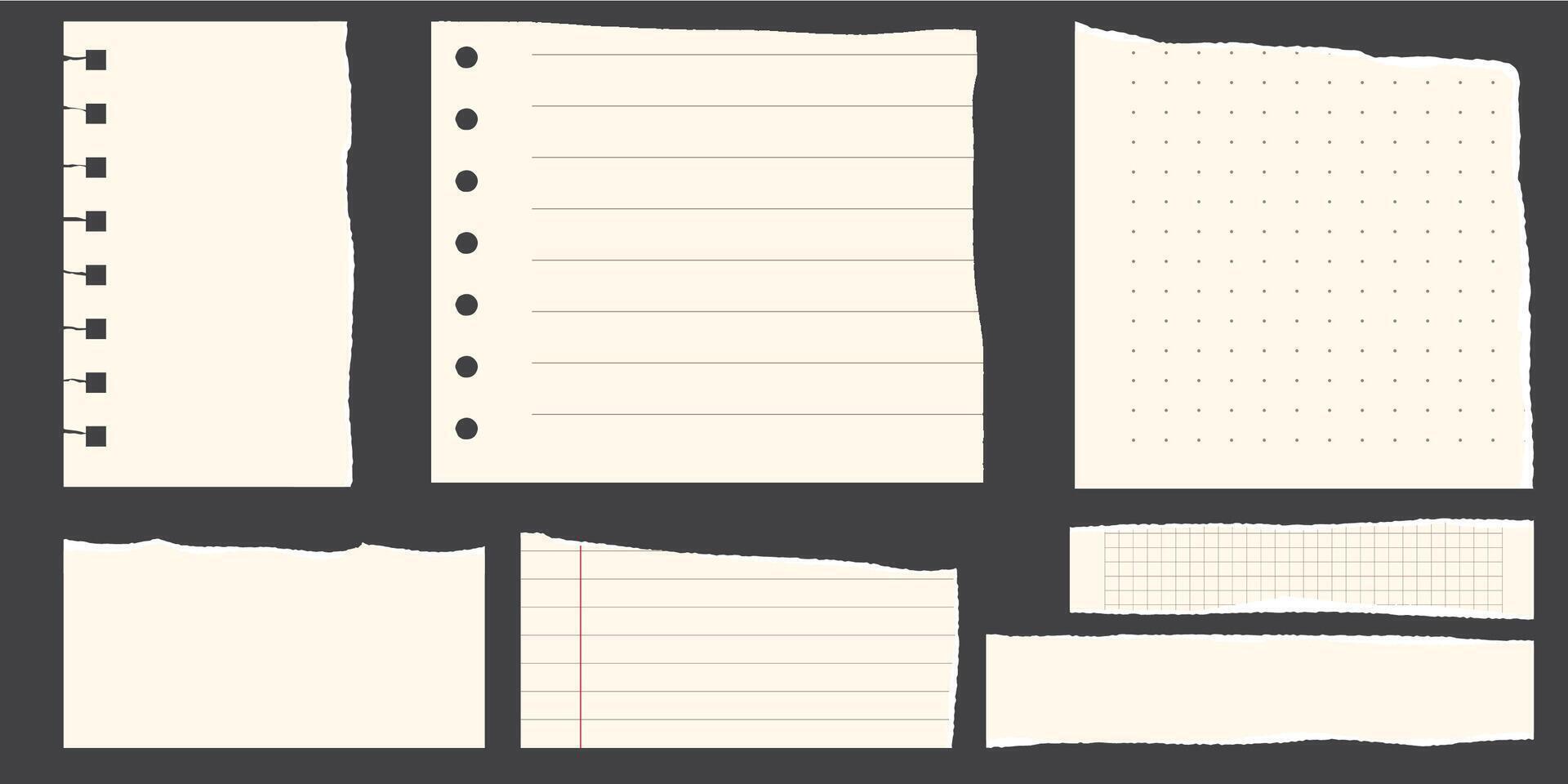 Paper scraps. Torn pieces of paper, with torn edges for notes, realistic torn pieces of blank note pages. illustration isolated vector