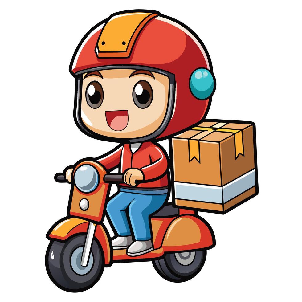 delivery boy riding scooter with boxes white background vector