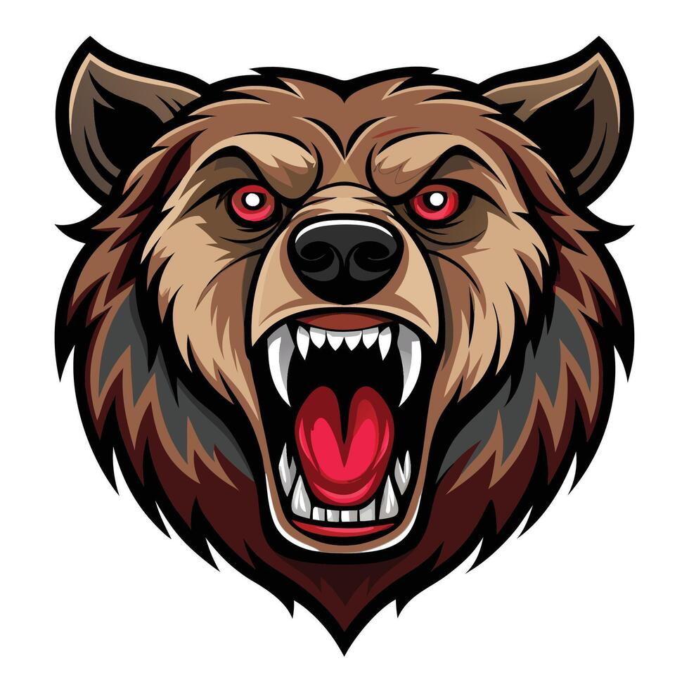 a bear head with open mouth and red eyes vector