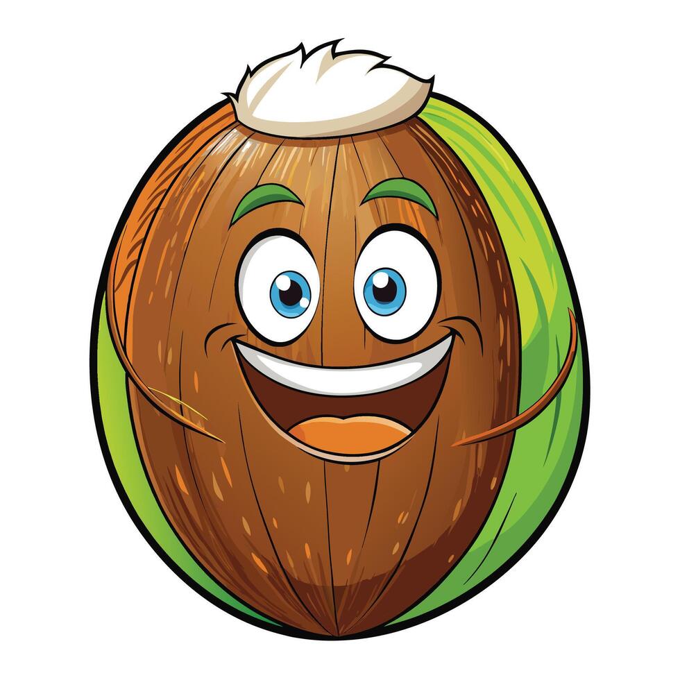 a cartoon coconut with a smile on its face vector