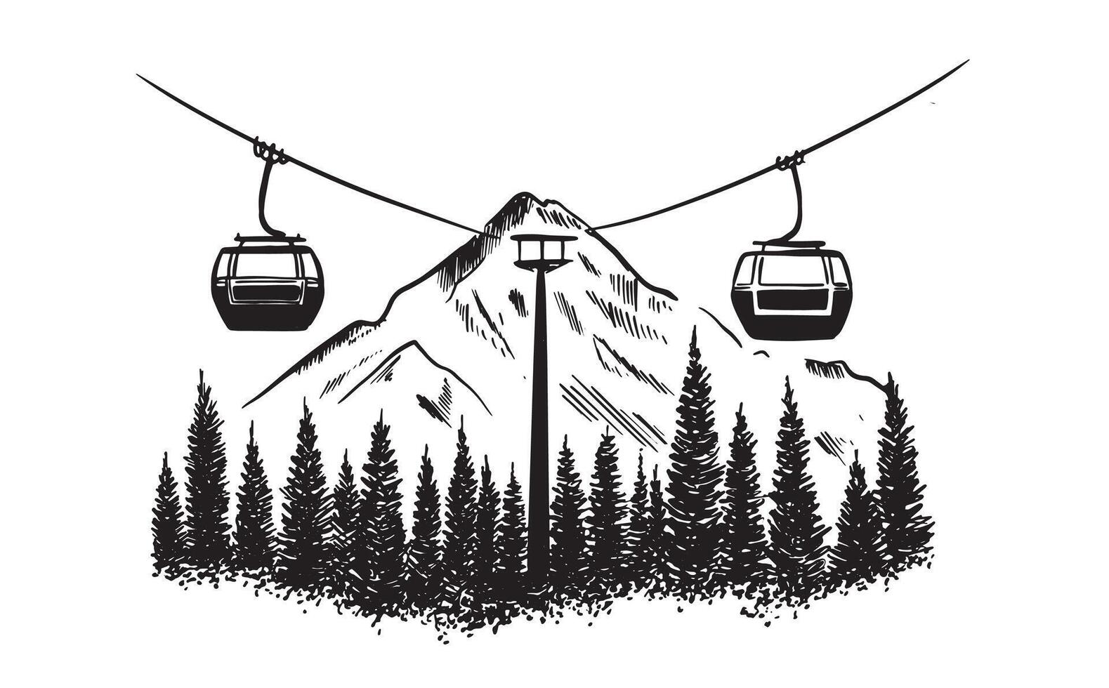 Ski lift in the mountains, sketch. vector