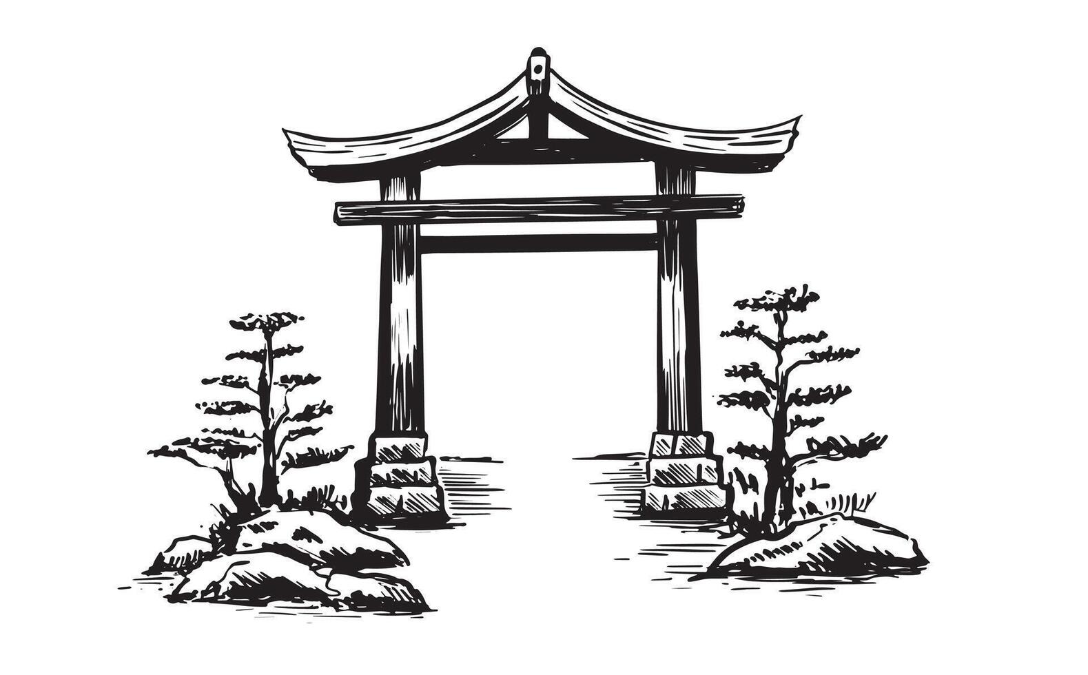 Japanese gate, sketch vector
