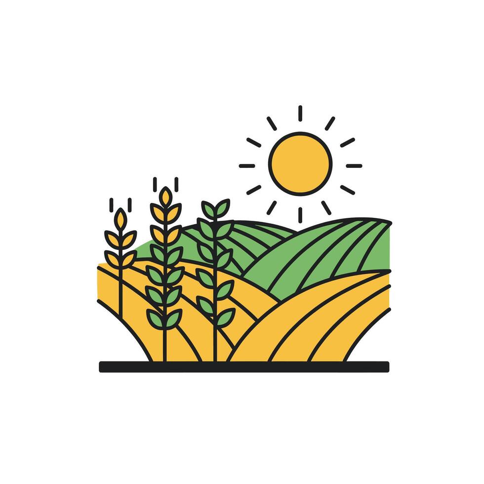 A field with wheat and sun on it vector