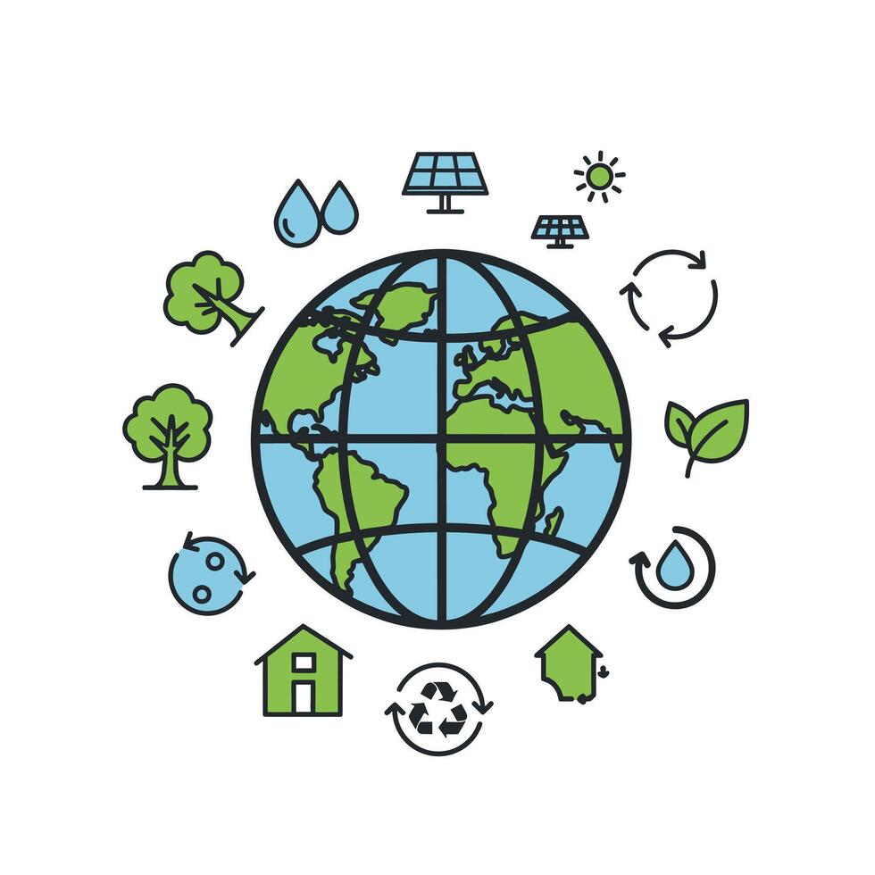 Ecology and environment icons with a globe vector