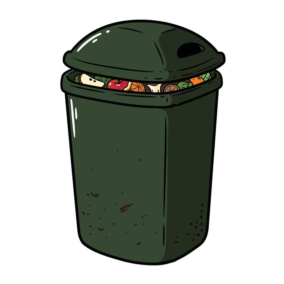A trash can with food in it vector