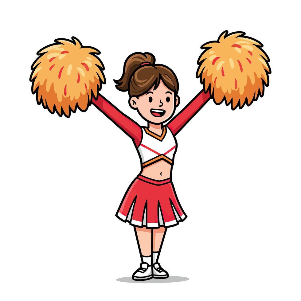 A Cheerleader With Pom-Poms in white and red dress. vector