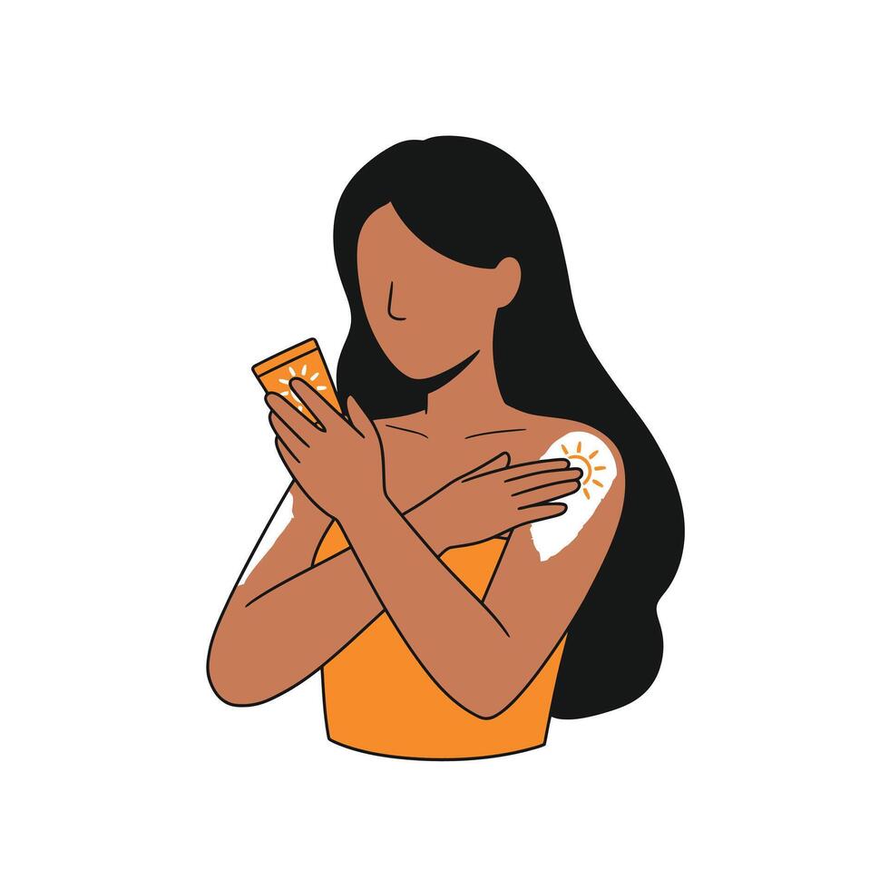 A woman with a sun cream on her arm vector