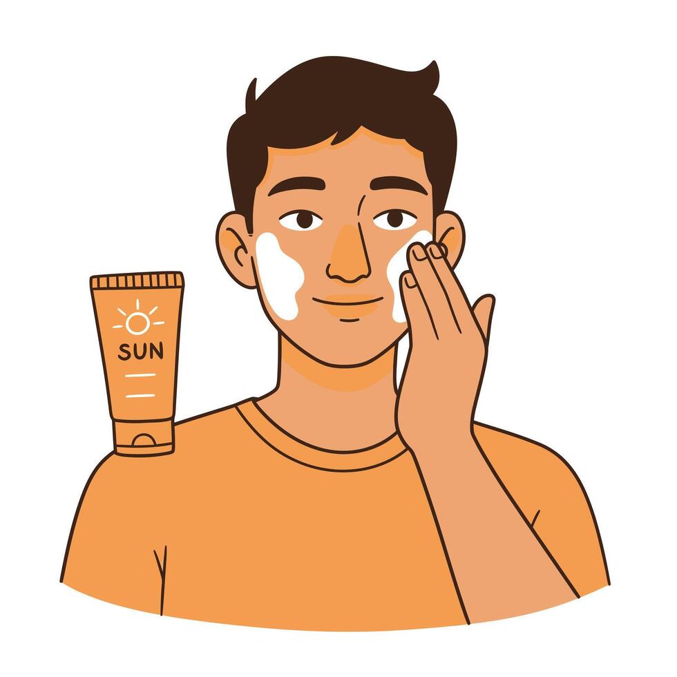 Man with sun cream on his face vector