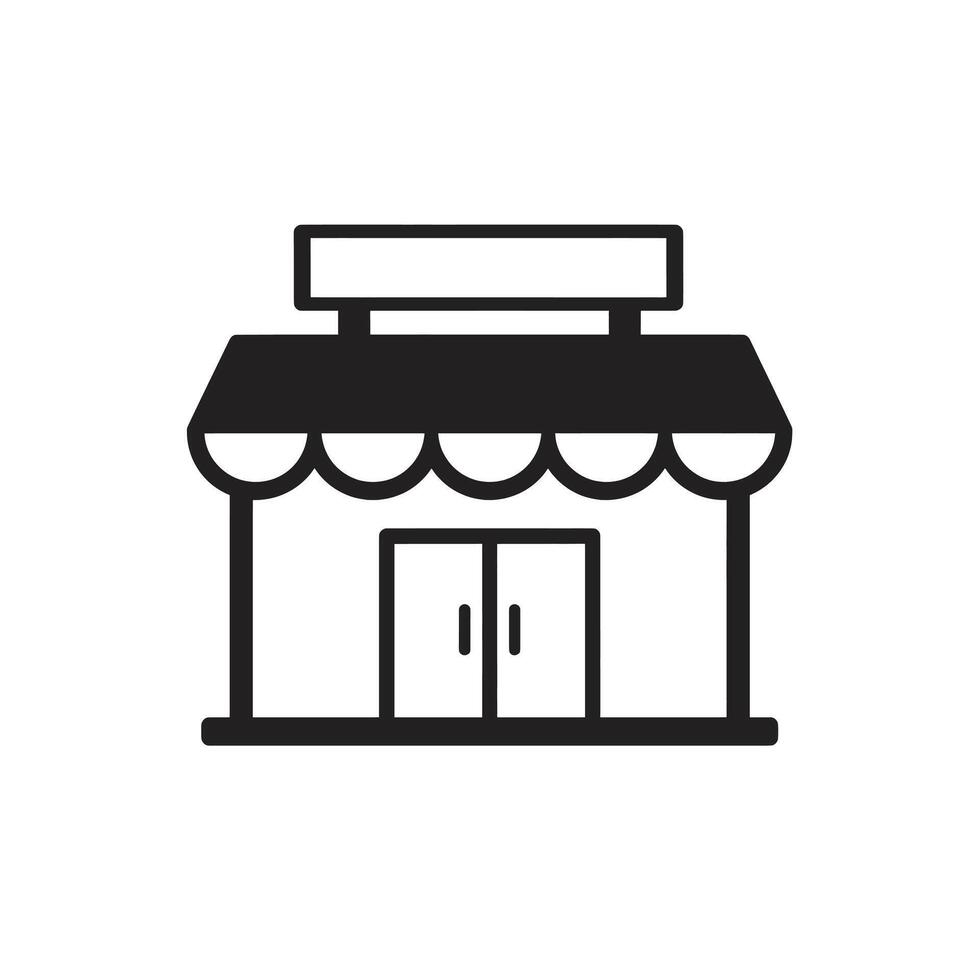 A black and white illustration of a store front vector