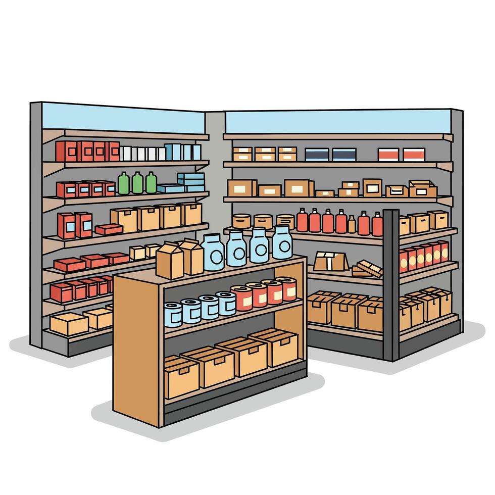 A grocery store with shelves and shelves of various items vector