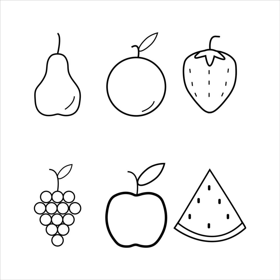 fruit outline icon set vector