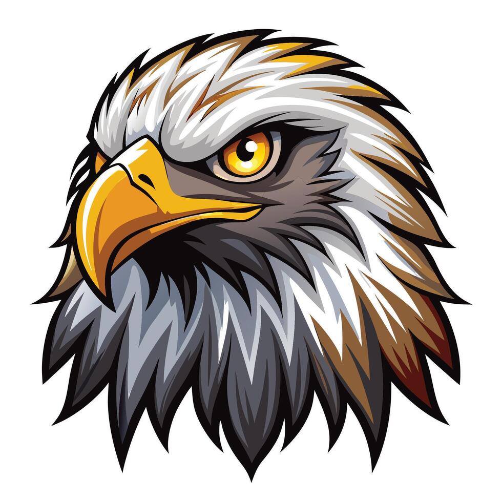 an eagle head with yellow, eyes and a big beak vector