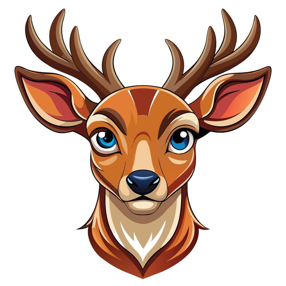 a cartoon deer head ,with big horns white background vector
