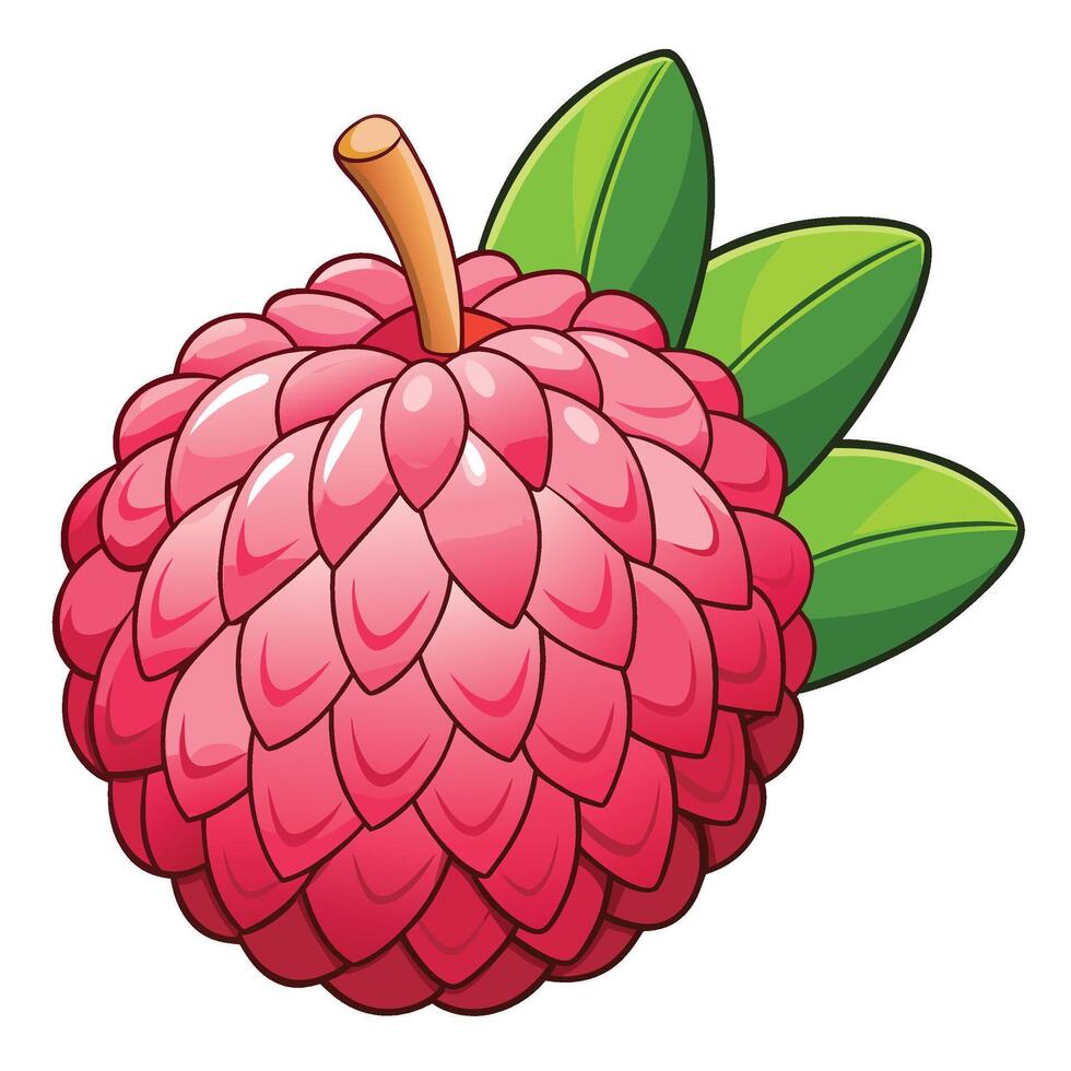 a red fruit with green leaves on it vector