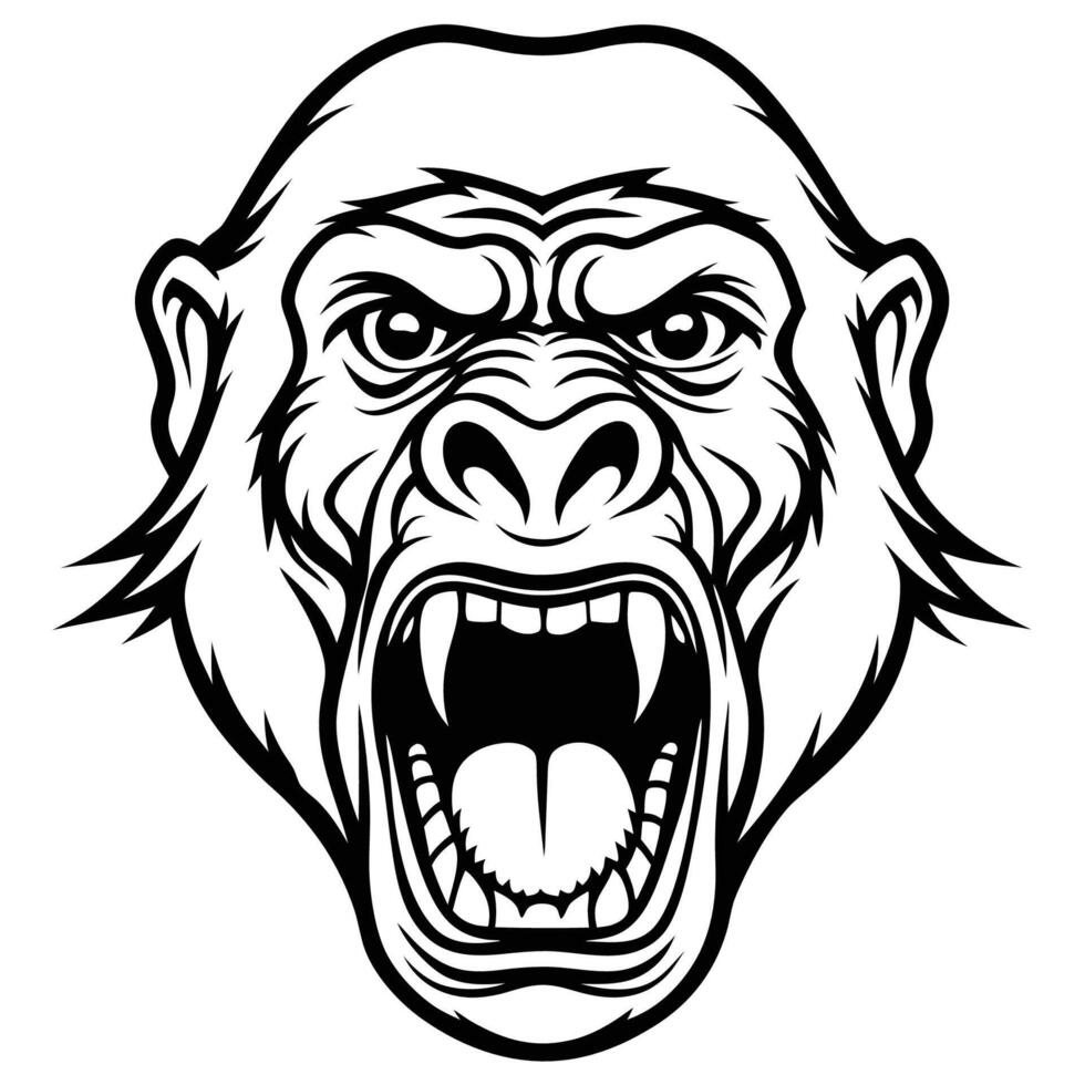 an angry gorilla head with open mouth ,white background vector