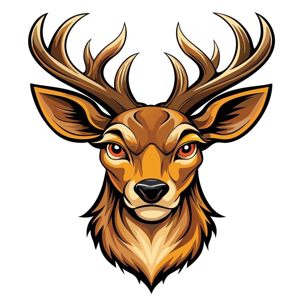 a deer head with horn white background, and big eyes vector