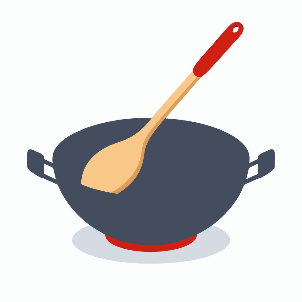 Wok with Wooden Spoon design vector