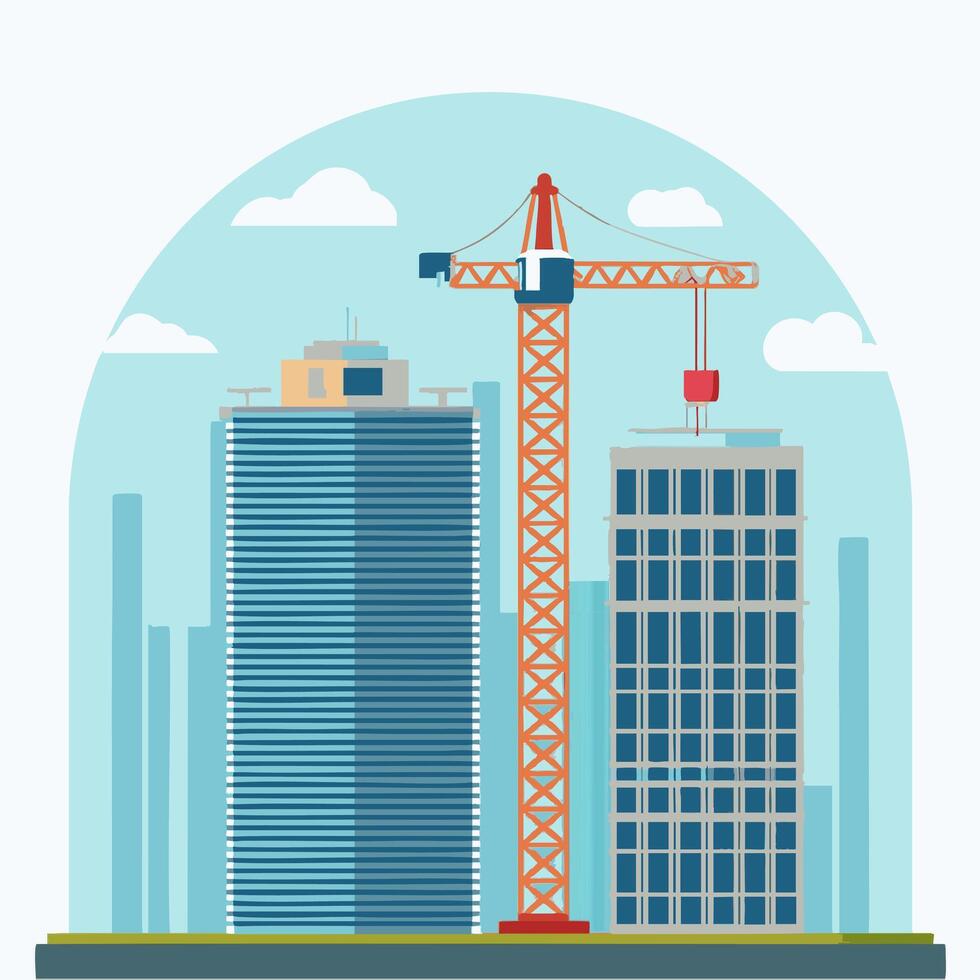High rise Building with Crane vector