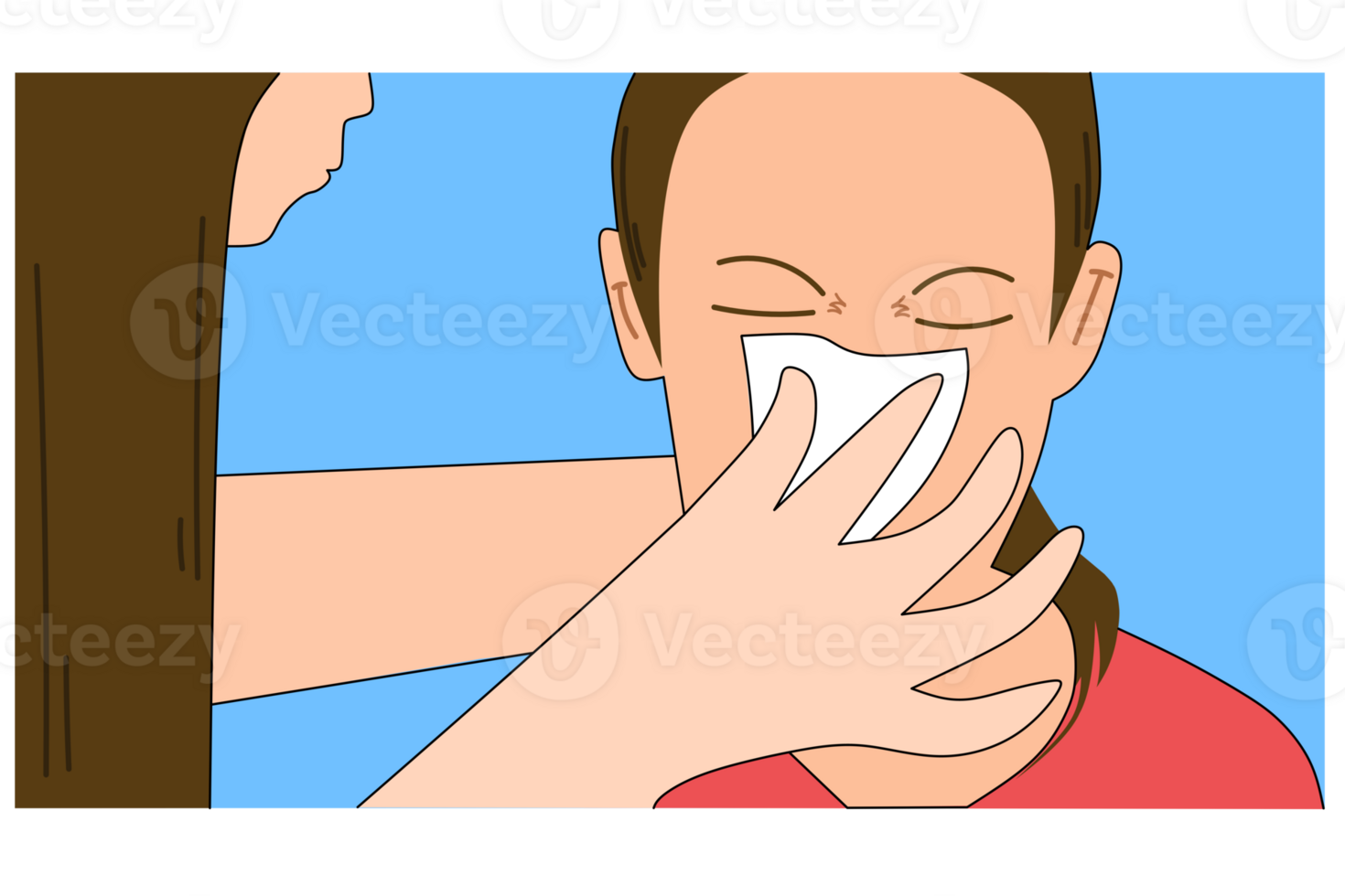 Mother helps child blow his nose illustration png