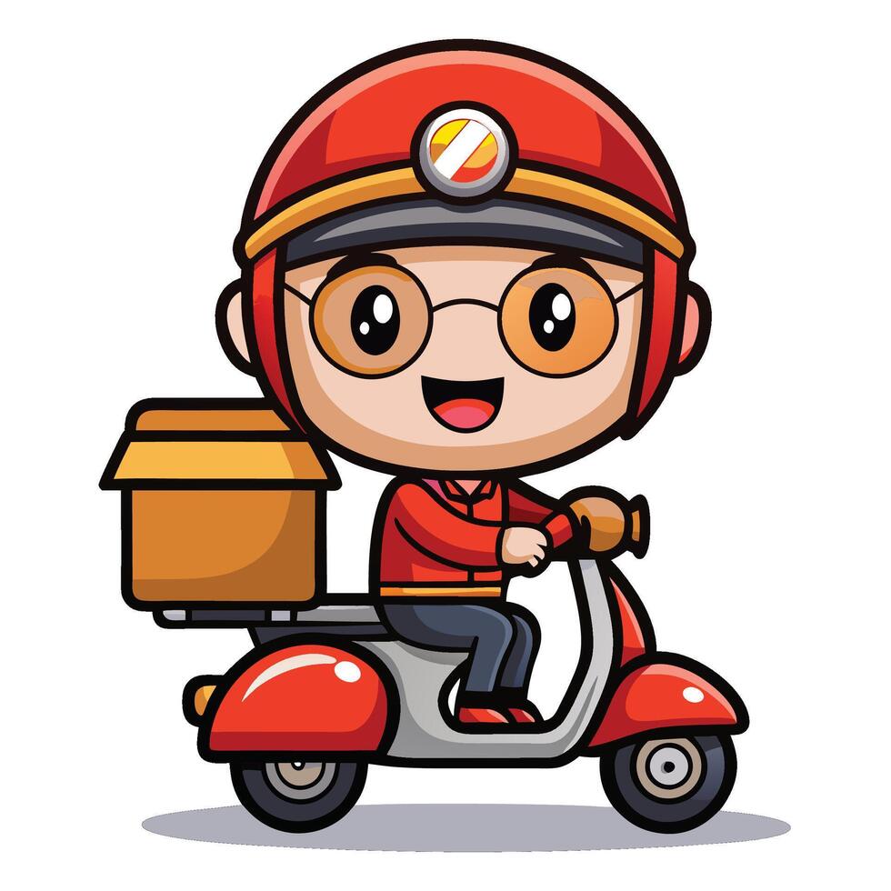 a cartoon character riding scooter with a box on the back vector