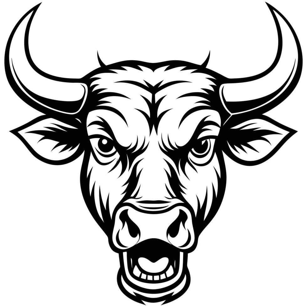 an angry bull head with horns on white background vector