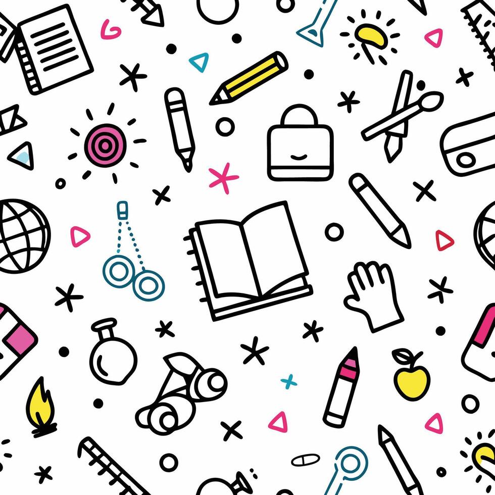 school supplies and school supplies seamless pattern vector