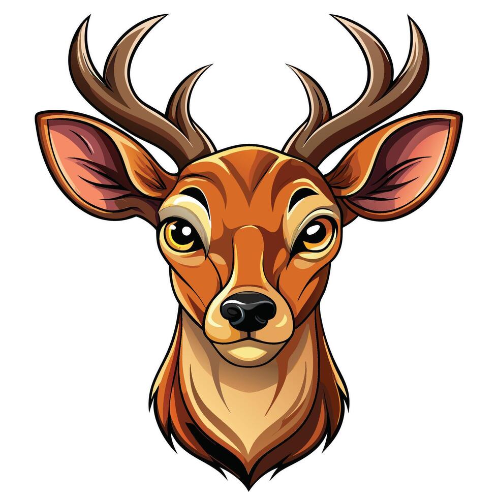 a cartoon deer head with horns on a white background vector