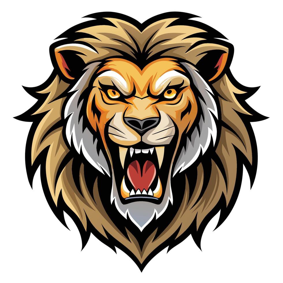 lion head with open mouth white background vector