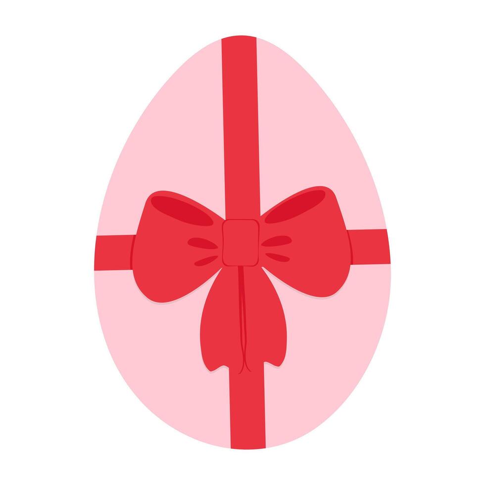 Easter Egg in soft pink decorate red ribbon bow. Easter greeting decorative design element concept. Isolated illustration Thematic cards, posting or web promo banner, leaflets, price tag, label vector