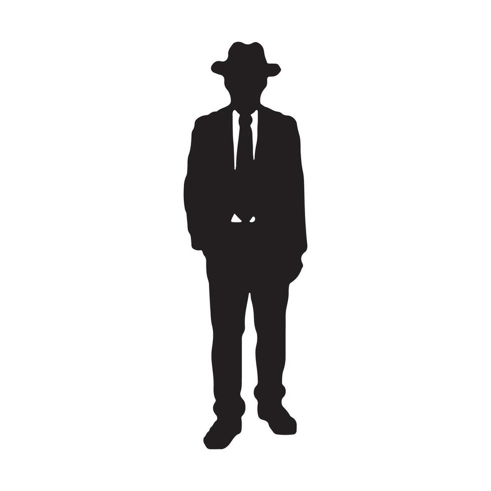 Silhouette of a man in a suit and hat. vector