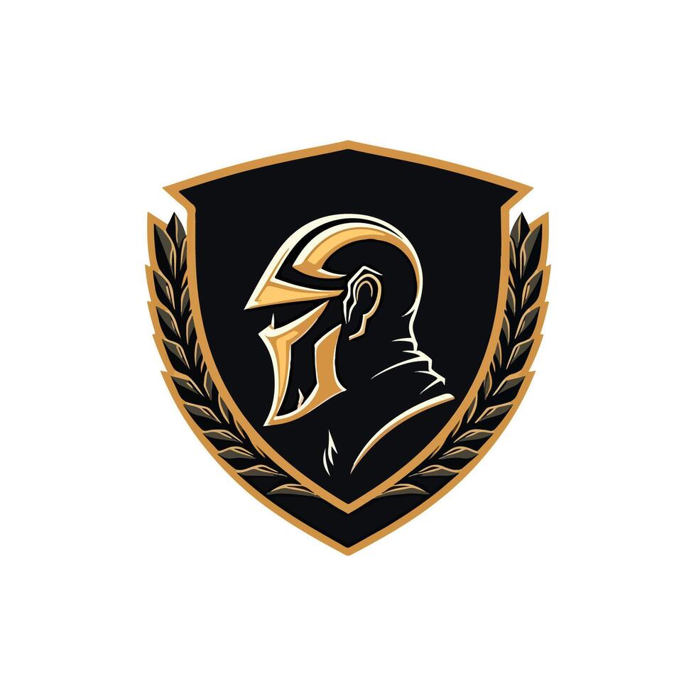 Powerful Spartan Warrior Helmet Logo on Shield vector