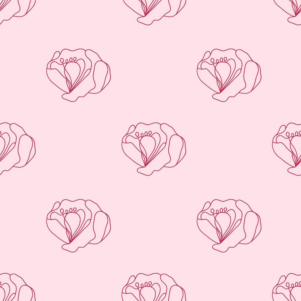 seamless pattern with abstract pink roses. Line art pattern. vector