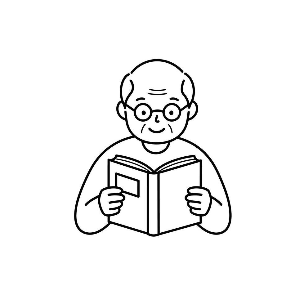 An old man reading a book line drawing vector