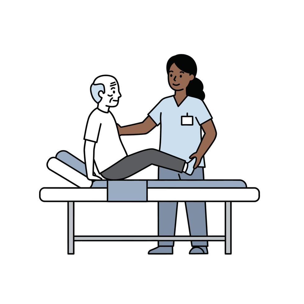A nurse is helping a man on a table vector