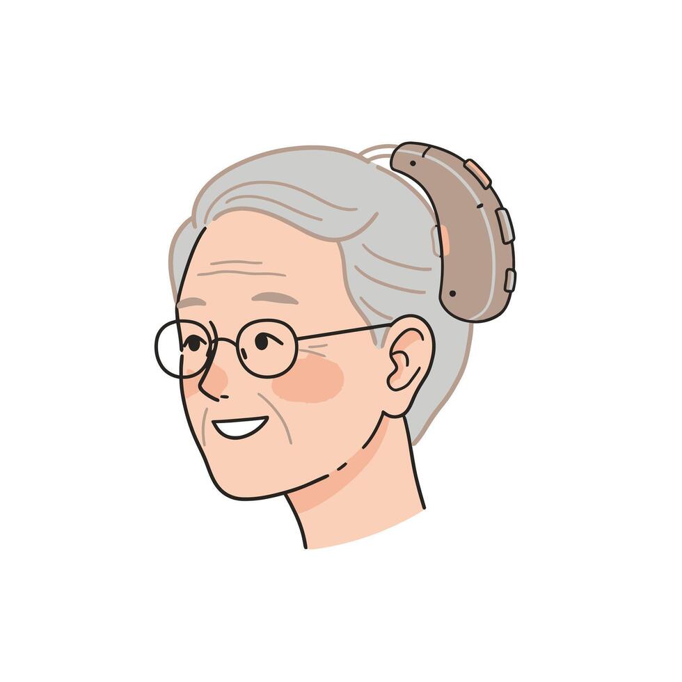 An illustration of an older woman with glasses and a headband vector