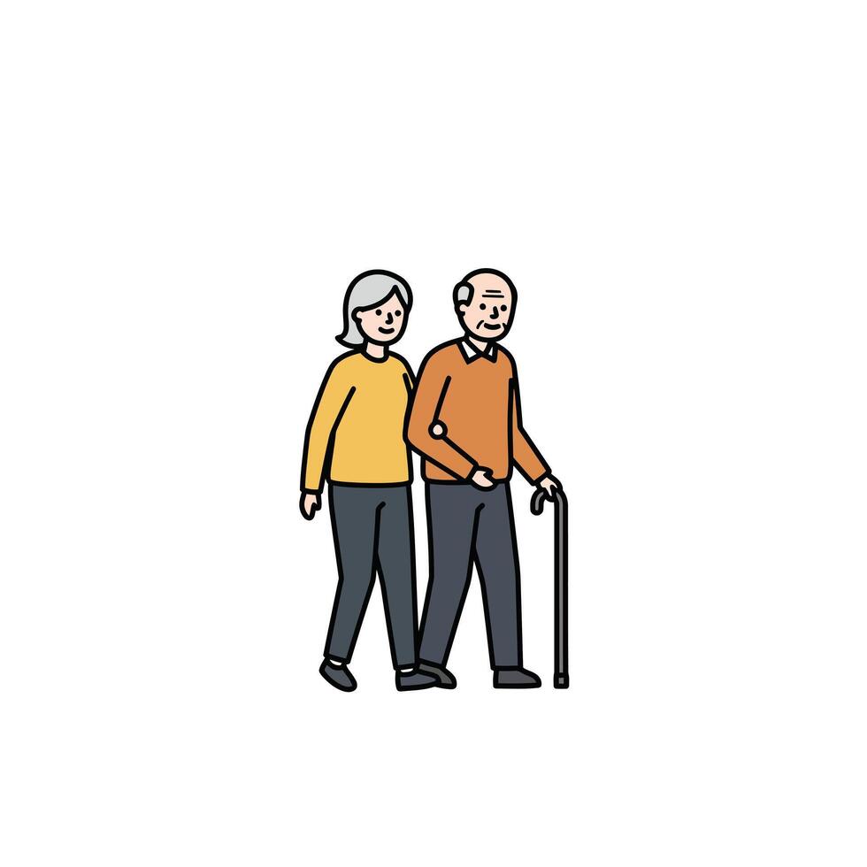 An elderly couple walking together on a white background vector